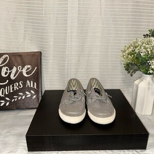 Sperry Top-Sider Girl’s Lounge Away Silver Glitter Boat Shoes - Size 13